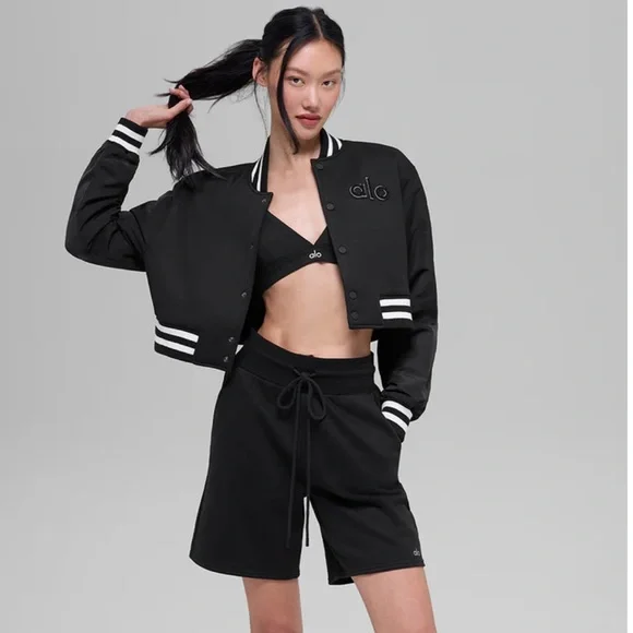 ALO Yoga Women's Athletic High Waist Easy Sweat Shorts Black Small - Picture 3 of 8